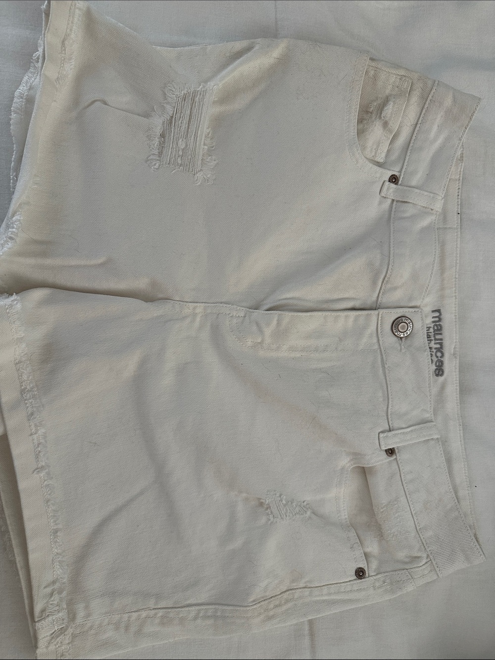 Maurices Cream Distressed Denim Shorts